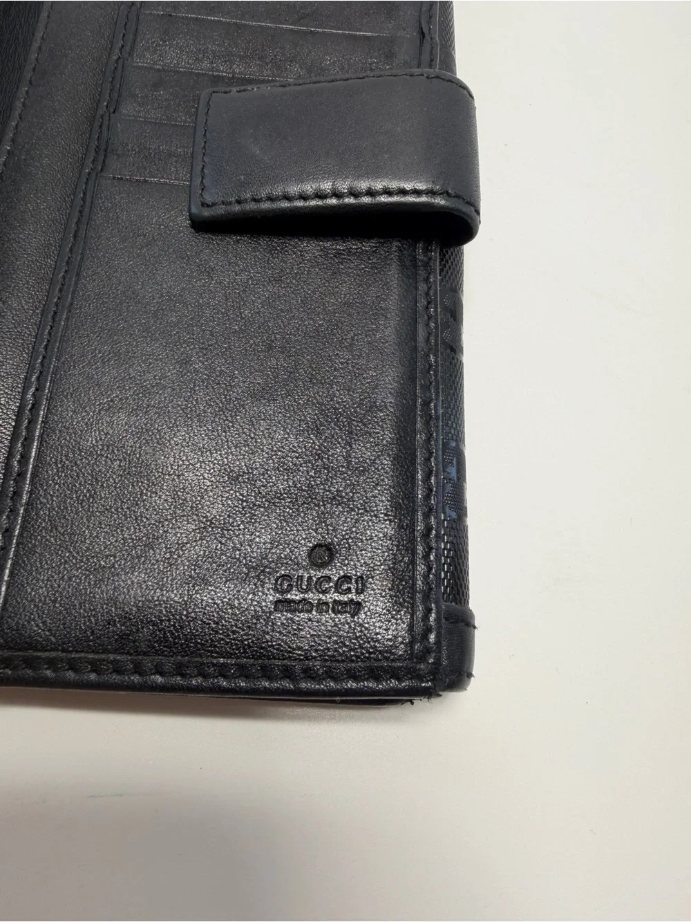 Gucci Black GG Monogram Continental Wallet with Gold Crest